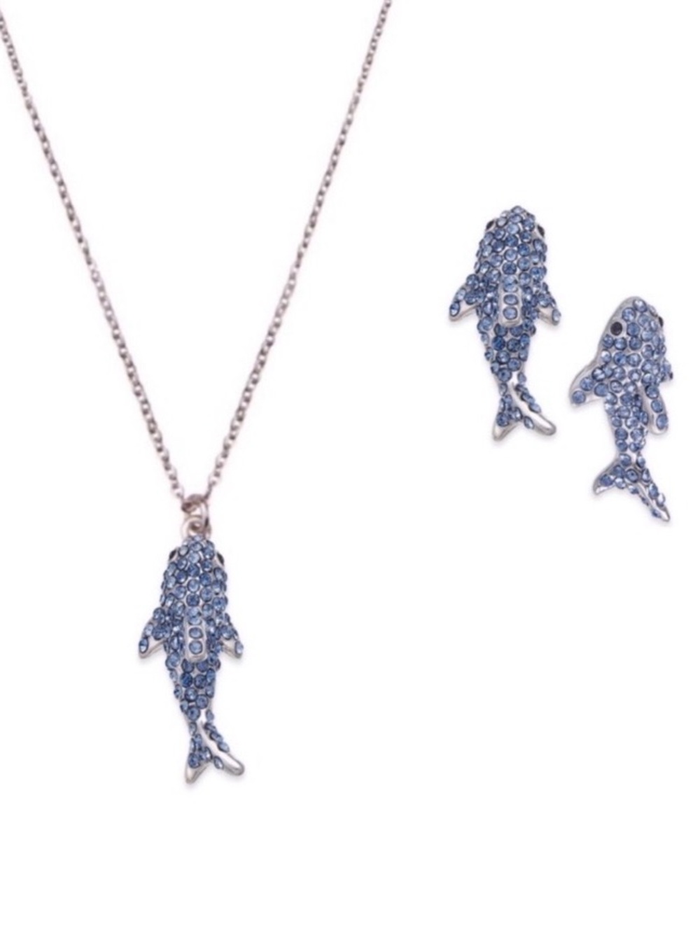 kate spade Blue Crystal Fish Necklace and Stud Earrings